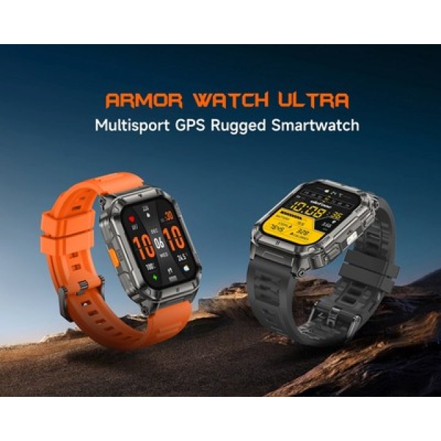 ULEFONE smartwatch Armor Watch Ultra, 2x λουράκια, heart rate, 1.93" AMOLED, GPS, MIL-STD-810H, μαύρο ULEFONE smartwatch Armor Watch Ultra, 2x λουράκια, heart rate, 1.93" AMOLED, GPS, MIL-STD-810H, μαύρο