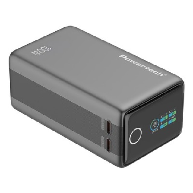 POWERTECH power bank PT-1640 με οθόνη & καλώδιο, 20000mAh, 100W, γκρι