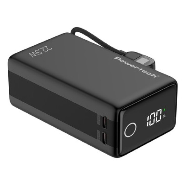 POWERTECH power bank PT-1642 με οθόνη & καλώδιο, 20000mah, 22.5W, μαύρο