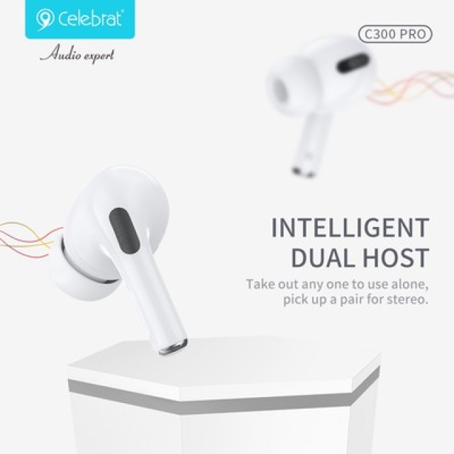 CELEBRAT earphones με θήκη φόρτισης T300 Pro, True Wireless, 13mm, 30/300mAh, λευκά