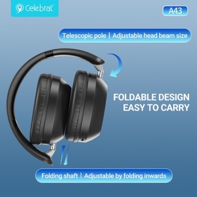 CELEBRAT headphones A43, ασύρματα & ενσύρματα, 40mm, 300mAh, μαύρα