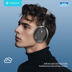 CELEBRAT headphones A43, ασύρματα & ενσύρματα, 40mm, 300mAh, μαύρα