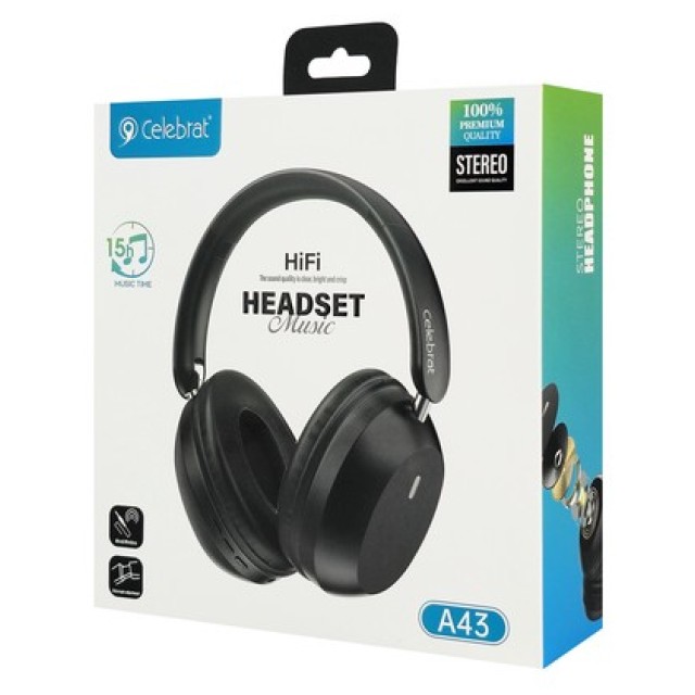 CELEBRAT headphones A43, ασύρματα & ενσύρματα, 40mm, 300mAh, μαύρα