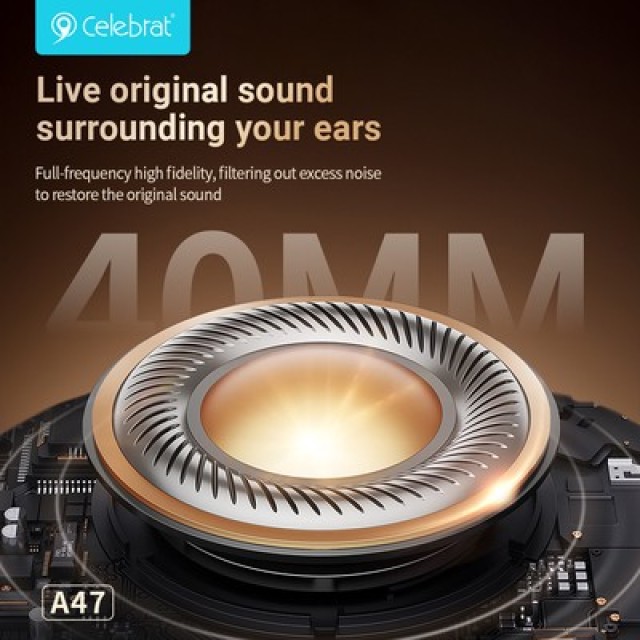 CELEBRAT headphones A47, ασύρματα & ενσύρματα, 40mm, 400mAh, ANC, γκρι