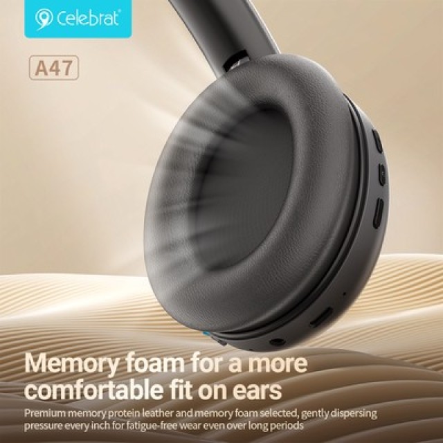 CELEBRAT headphones A47, ασύρματα & ενσύρματα, 40mm, 400mAh, ANC, γκρι