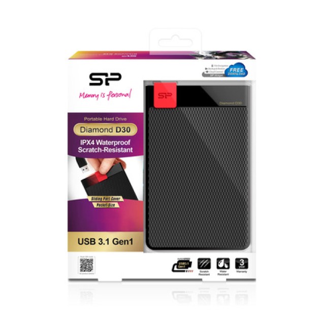 SILICON POWER Εξωτερικός HDD 1TB Diamond D30 D3S, USB 3.2, Black