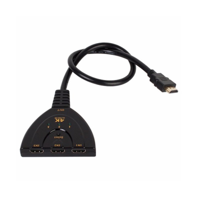 POWERTECH HDMI Switch CAB-H077, 3 σε 1, 4K, 0.50m, μαύρο