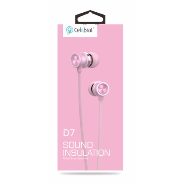 CELEBRAT earphones με μικρόφωνο D7, 3.5mm σύνδεση, Φ10mm, 1.2m, ροζ