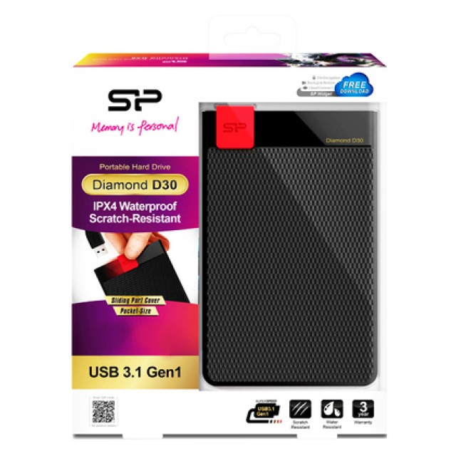 SILICON POWER Εξωτερικός HDD 1TB Diamond D30 D3S, USB 3.2, Black