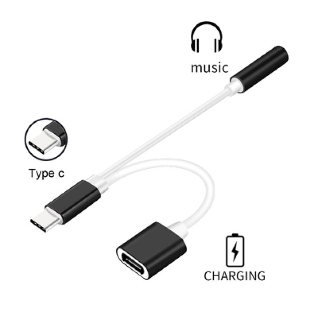 POWERTECH αντάπτορας USB-C σε USB-C & 3.5mm θηλυκό CAB-UC030, λευκός