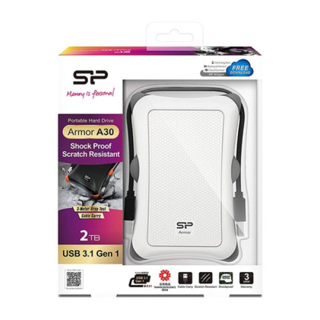 SILICON POWER εξωτερικός HDD Armor A30, 2TB, USB 3.2, λευκός