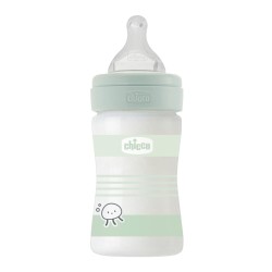 Chicco Γυάλινο Μπιμπερό Well Being Κατά των Κολικών Με Θηλή Σιλικόνης Πράσινο 150ml Για 0+ Μηνών