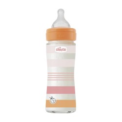Chicco Γυάλινο Μπιμπερό Well Being Κατά των Κολικών Με Θηλή Σιλικόνης Ροζ 240ml Για 0+ Μηνών