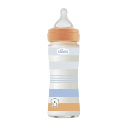 Chicco Γυάλινο Μπιμπερό Well Being Κατά των Κολικών Με Θηλή Σιλικόνης Μπλε 240ml Για 0+ Μηνών