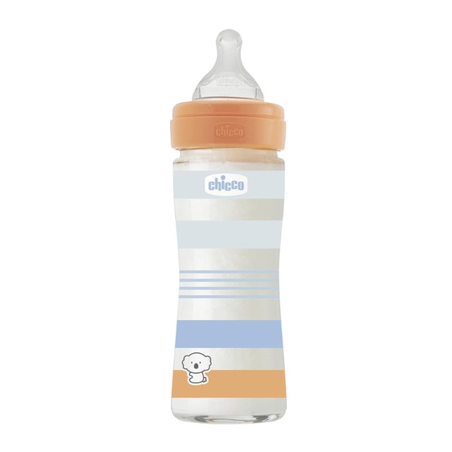 Chicco Γυάλινο Μπιμπερό Well Being Κατά των Κολικών Με Θηλή Σιλικόνης Μπλε 240ml Για 0+ Μηνών Chicco Γυάλινο Μπιμπερό Well Being Κατά των Κολικών Με Θηλή Σιλικόνης Μπλε 240ml Για 0+ Μηνών