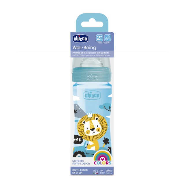 Chicco Πλαστικό Μπιμπερό Well Being Κατά των Κολικών Με Θηλή Σιλικόνης Μπλε 250ml Για 2+ Μηνών Chicco Πλαστικό Μπιμπερό Well Being Κατά των Κολικών Με Θηλή Σιλικόνης Μπλε 250ml Για 2+ Μηνών