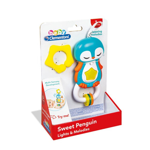 Baby Clementoni Βρεφική Ηλεκτρονική Κουδουνίστρα Πιγκουίνος Για 3+ Μηνών