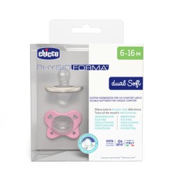 Chicco Πιπίλες Όλο Σιλικόνη PhysioForma Dual Soft Ροζ Για 6-16 Μηνών 2τμχ