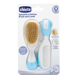 Chicco Βρεφική Βούρτσα και Χτένα Από Φυσική Τρίχα Σιέλ Για 0+ Μηνών