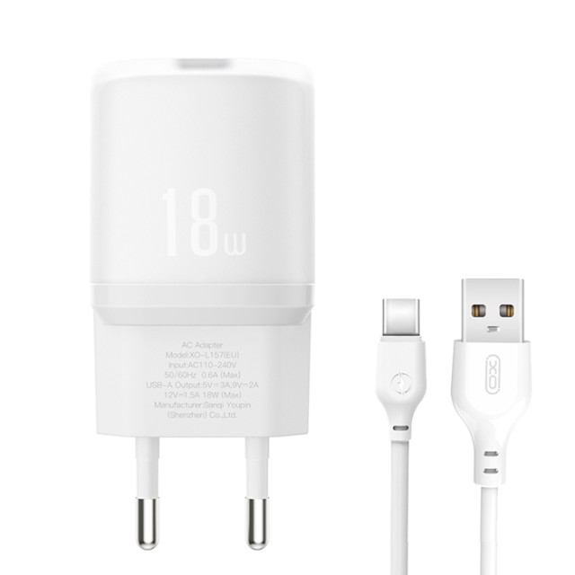 XO L157 (EU) QC3.0 18W CHARGING CHARGER WITH TYPE-C CABLE (NB103)