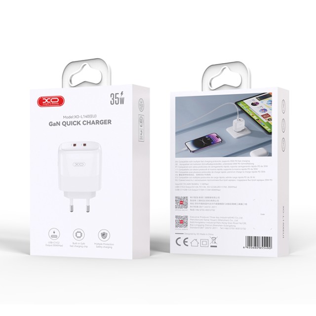 XO L140 (EU) 35W GAN NITRIDE (2 USB-C) FAST CHARGING CHARGER