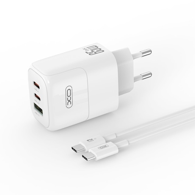 XO L139 (EU) 65W GAN NITRIDE (1USB-A 45W + 2 USB-C 65W) FAST CHARGING CHARGER WITH TYPE-C CABLE (NB1