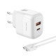 XO L138 (EU) 30W GAN NITRIDE (1 USB-A + 1 USB-C) FAST CHARGING CHARGER WITH TYPE-C CABLE (NB190A)