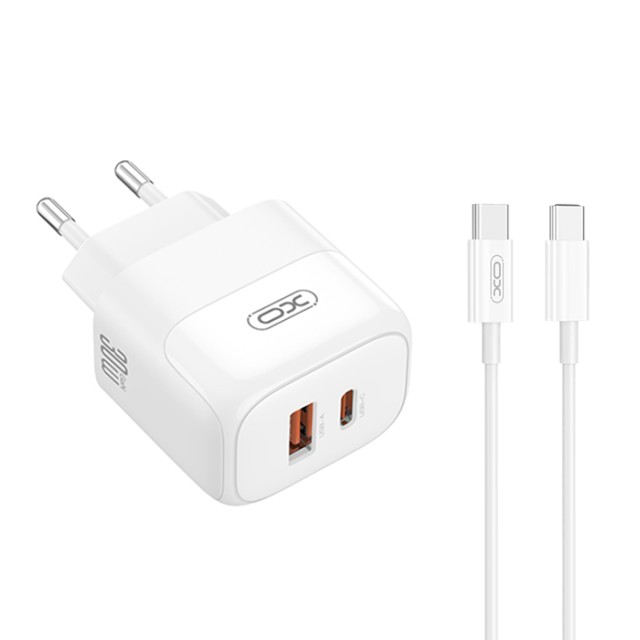 XO L138 (EU) 30W GAN NITRIDE (1 USB-A + 1 USB-C) FAST CHARGING CHARGER WITH TYPE-C CABLE (NB190A)
