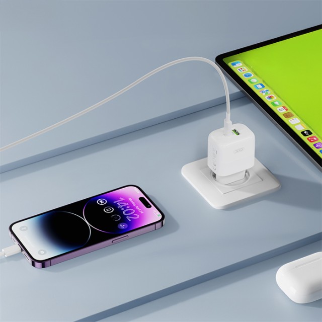 XO L138 (EU) 30W GAN NITRIDE (1 USB-A + 1 USB-C) FAST CHARGING CHARGER WITH TYPE-C CABLE (NB190A)
