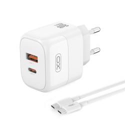 XO L138 (EU) 30W GAN NITRIDE (1 USB-A + 1 USB-C) FAST CHARGING CHARGER WITH TYPE-C CABLE (NB190A)