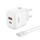 XO L138 (EU) 30W GAN NITRIDE (1 USB-A + 1 USB-C) FAST CHARGING CHARGER WITH TYPE-C CABLE (NB190A)