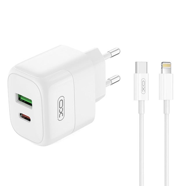 XO L137 (EU) PD20W/QC18W (1 USB-A + 1 USB-C) FAST CHARGING CHARGER WITH LIGHTNING CABLE (NB189A)