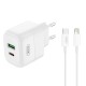 XO L137 (EU) PD20W/QC18W (1 USB-A + 1 USB-C) FAST CHARGING CHARGER WITH LIGHTNING CABLE (NB189A)
