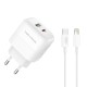 XO L137 (EU) PD20W/QC18W (1 USB-A + 1 USB-C) FAST CHARGING CHARGER WITH LIGHTNING CABLE (NB189A)