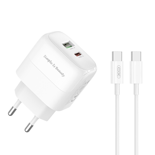 XO L137 (EU) PD20W/QC18W (1 USB-A + 1 USB-C) FAST CHARGING CHARGER WITH TYPE-C CABLE (NB190A)