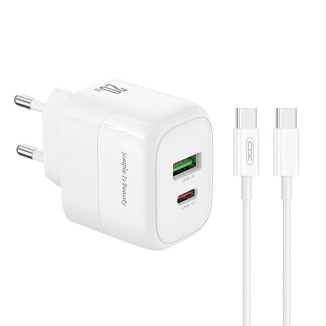 XO L137 (EU) PD20W/QC18W (1 USB-A + 1 USB-C) FAST CHARGING CHARGER WITH TYPE-C CABLE (NB190A)