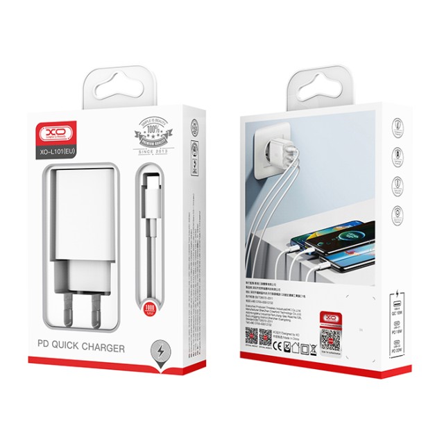 XO L101 (EU) PD20W/PD18W/QC18W QUICK CHARGER WITH TYPE-C CABLE (NB124)
