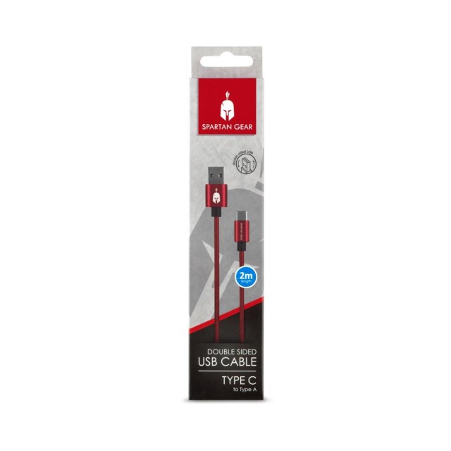 Spartan Gear - Double Sided USB Cable (Type C) (length: 2m - compatible with playstation 5, xbox series x/s, tablet, mobile) (colour: Red)