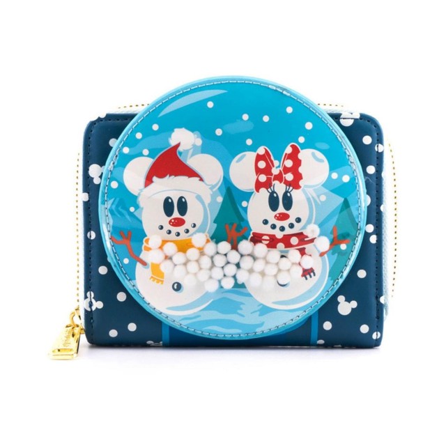 Loungefly Disney Snowman Mickey Minnie Snow Globe Zip Around Wallet (WDWA1786)