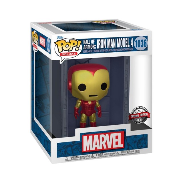 Funko Pop! Deluxe: Marvel Hall of Armor: Iron Man Model 4 (Metallic) (PX Previews Exclusive) #1036 Bobble-Head Vinyl Figure