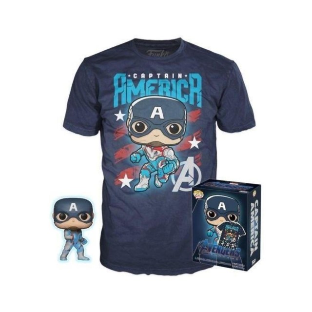 Funko Pocket Pop! & Tee (Child): Marvel - Captain America (Special Edition) Bobble-Head Vinyl Figure (4cm) & T-Shirt (M)