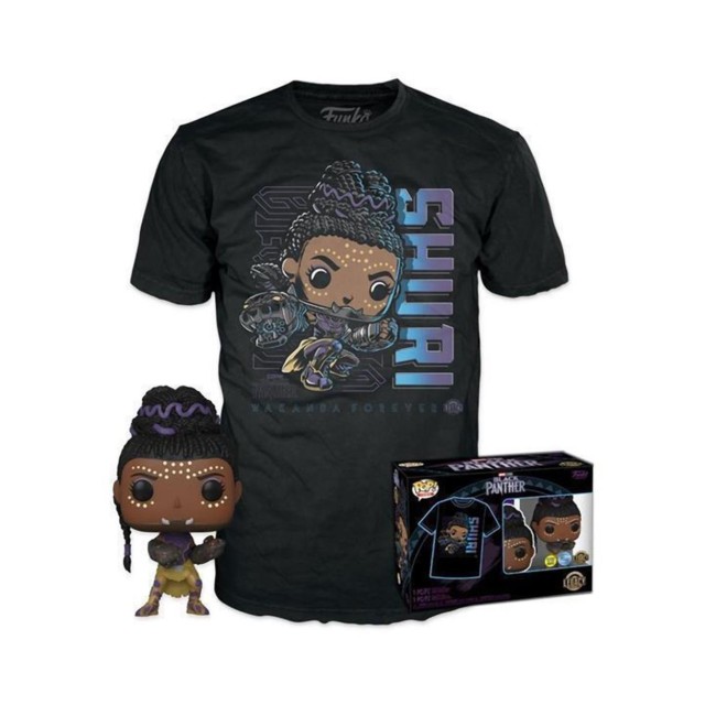 Funko Pop! & Tees (Adult): Marvel Black Panther - Shuri (Glows in the Dark) Bobble-Head Vinyl Figure & T-Shirt (L)