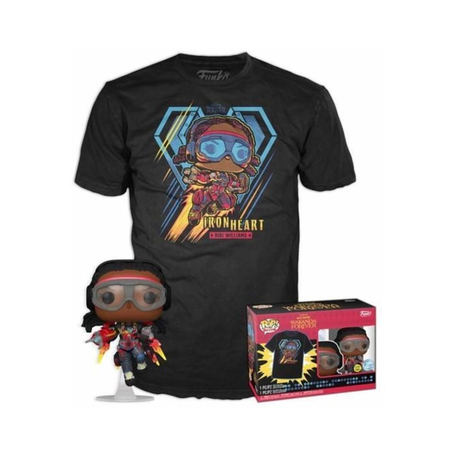 Funko Pop! & Tee (Adult): Marvel Black Panther Wakanda Forever - Iron Heart Riri Williams (Glows in the Dark) Bobble-Head Vinyl Figure and T Shirt (S)