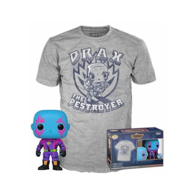 Funko Pop! & Tee (Adult): Marvel Guardians of the Galaxy - Drax (Blacklight) (Special Edition) Vinyl Figure and T-Shirt (S)