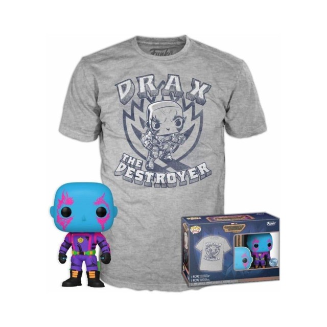 Funko Pop! & Tee (Adult): Marvel Guardians of the Galaxy Volume 3 - Drax (Blacklight) (Special Edition) Vinyl Figure and T-Shirt (XL)