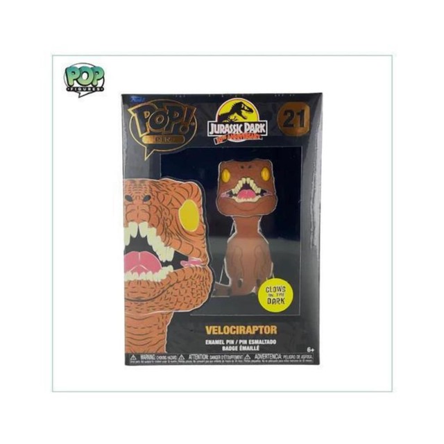 Funko Pop! Jurassic Park 30th Anniversary - Velociraptor (Glows in the Dark) Large Enamel Pin