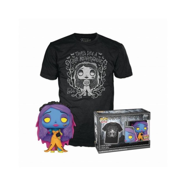 Funko Pop! & Tee (Adult): Tim Burton's Corpse Bride - Emily (Blacklight) Vinyl Figure and T-Shirt (S)