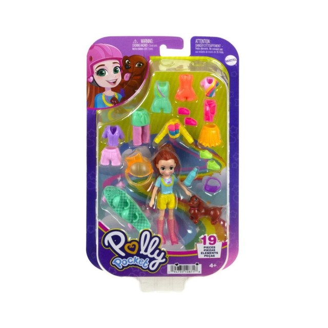 Mattel Polly Pocket: Medium Pack - Sports-Skate Pack Doll with Pet (HKV90)