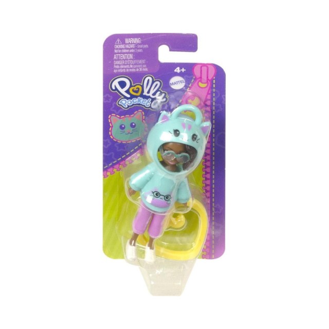 Mattel Polly Pocket: Hoodie Buddy - Cat Dark Skin Doll (HKV99)