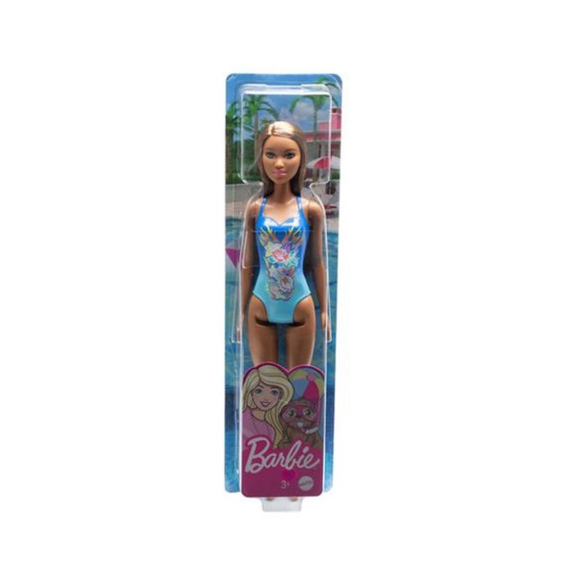 Mattel Barbie Doll Beach - Dark Skin Doll with Flowers Blue Swimsuit (HDC51)